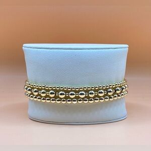 14K Gold Filled Beaded Bracelet Stack; Set/3; Sweat & Waterproof; Non tarnish